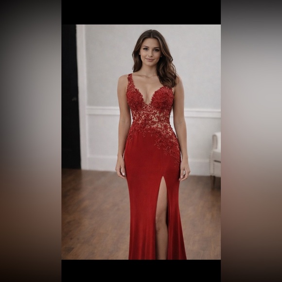 Dresses & Skirts - Elegant Red Lace Evening Gown.  Like new